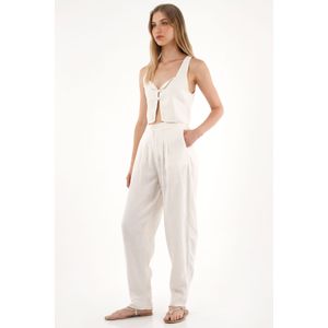 Camisa crop en 100% lino crudo para mujer