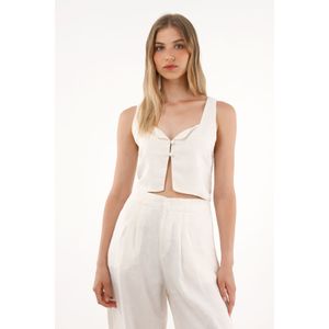 Camisa crop en 100% lino crudo para mujer