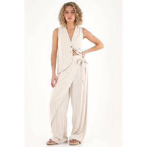 Pantalón tejido a rayas crudo para mujer