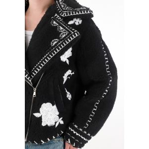 Abrigo con bordado de flores negro para mujer