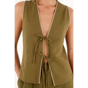 Chaleco con ajuste de cordones en frente verde para mujer