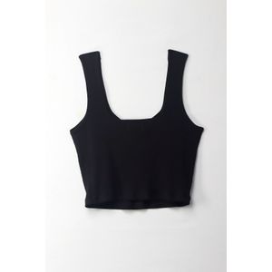 Camiseta crop en rib negra para mujer