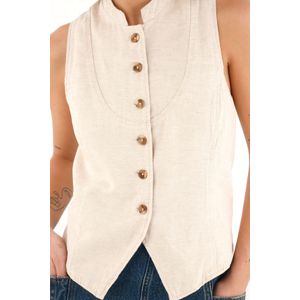 Camisa manga sisa de botones crudo para mujer