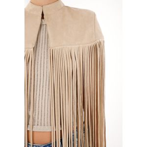 Capa en tela suede con flecos crudo para mujer