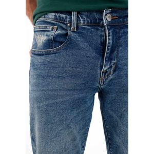 Jean Recto tiro medio con desgastes azul para hombre