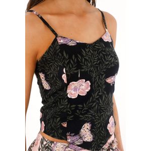 Camisa tipo crop top negra estampada para mujer