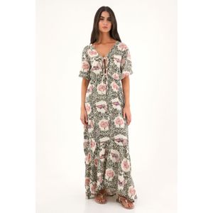 Vestido largo estampado con escote en V para mujer