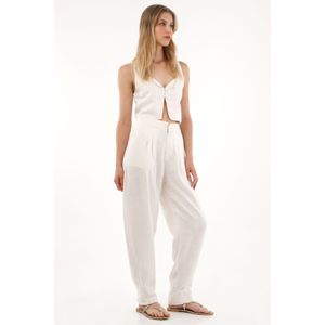 Pantalón chino en 100% lino crudo para mujer