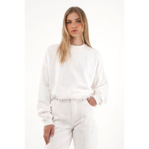 Buzo con flecos y apliques crudo para mujer