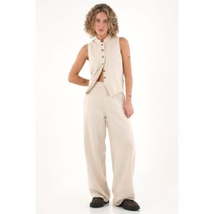 Pantalón con cortes en delantero crudo para mujer