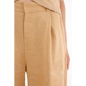 Pantalón Wide leg de tiro alto en 100% lino café para mujer