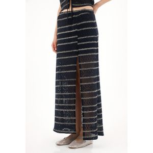 Falda larga tejida con diseño a rayas para mujer