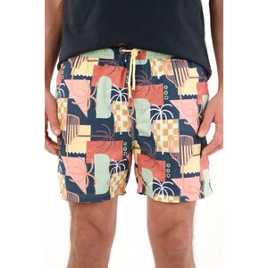 Pantaloneta de baño con estampado abstracto multicolor para hombre