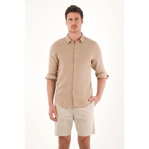 Camisa en 100% lino con bordado café para hombre