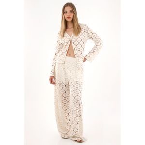 Pantalón Wide Leg de tejido abierto crudo para mujer