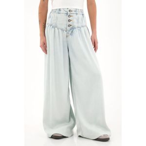 Jean Wide Leg con pieza en pretina azul para mujer