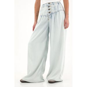 Jean Wide Leg con pieza en pretina azul para mujer