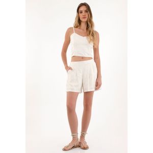 Crop en tela bordada crudo para mujer