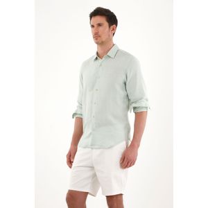 Camisa en 100% lino con bordado verde para hombre