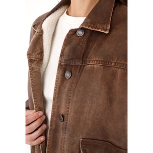 Abrigo oversize con efecto cuero café para mujer