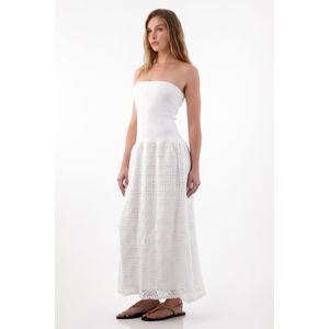 Vestido largo strapless crudo para mujer