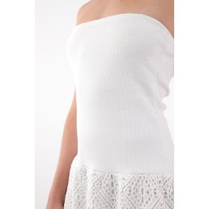 Vestido largo strapless crudo para mujer