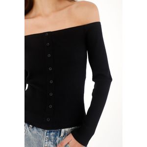 Camiseta cuello bandeja negra para mujer