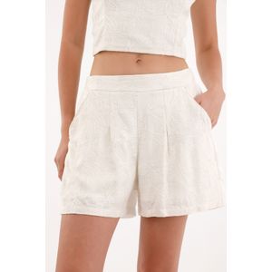 Short con tela bordada en delantero crudo para mujer