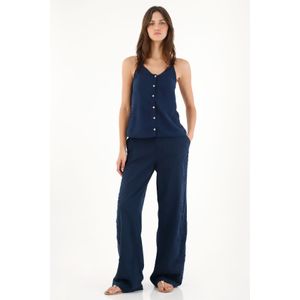 Camisa de tiras con detalle bordado azul para mujer