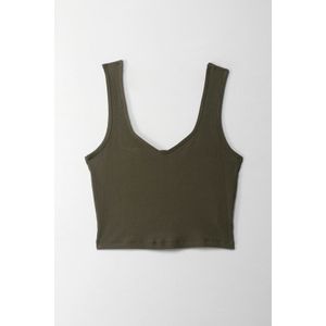 Camiseta crop en rib verde para mujer