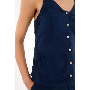 Camisa de tiras con detalle bordado azul para mujer