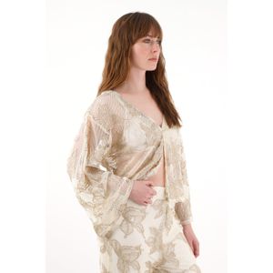 Camisa en malla bordada cruda para mujer