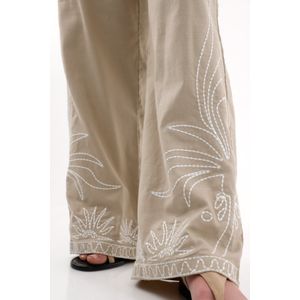 Pantalón Wide Leg bordado crudo para mujer