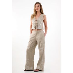 Pantalón Wide Leg bordado crudo para mujer