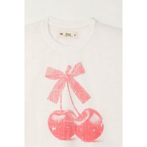 Camiseta básica con estampado de cerezas crudo para niña