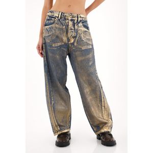 Jean Horseshoe de tiro bajo con foil dorado para mujer