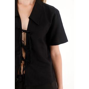 Camisa en 100% lino negra para mujer