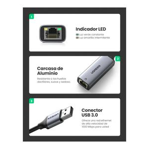 Adaptador de red USB 3.0 Gigabit Ethernet UGREEN CM209