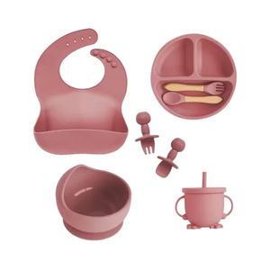 Set Vajilla Bebe En Silicona Kit Alimentacion 8 Piezas Rosa