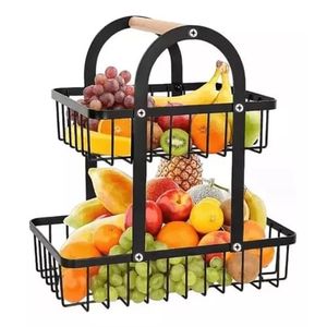Organizador Metalico Negro 2 Niveles Estante Frutas Verduras
