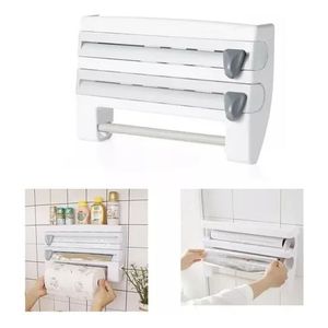 Porta Rollos Dispensador Cocina 4 en 1 Cortador Aluminio Papel
