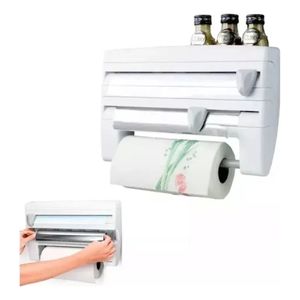 Porta Rollos Dispensador Cocina 4 en 1 Cortador Aluminio Papel
