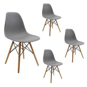 Set 4 Sillas Modernas Para Comedor Hogar Patas En Madera Gris