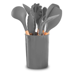 Juego Utensilios De Silicona Cocina 12 Piezas Mini 22cm Gris