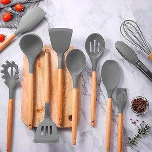 Juego Utensilios De Silicona Cocina 12 Piezas Mini 22cm Gris