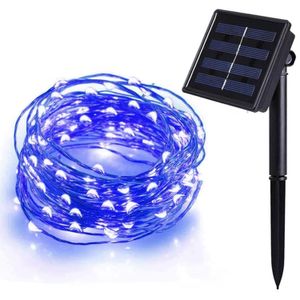 Guirnalda De Luces 8 Modos Impermeable Recargable Luz Solar 20 Metros Azul