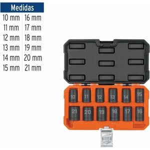 Juego de 12 dados de impacto cuadro 1/2", 6 puntas mm Truper
