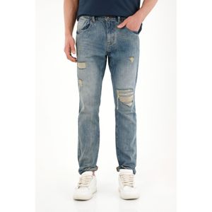 Jean Classic de tiro medio con rotos y bordado posterior para hombre