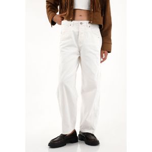 Jean Horseshoe de tiro bajo en denim crudo para mujer