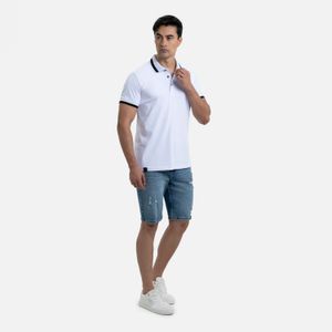 Polo Manga Corta Color Blanco Raya Negra Para Hombre